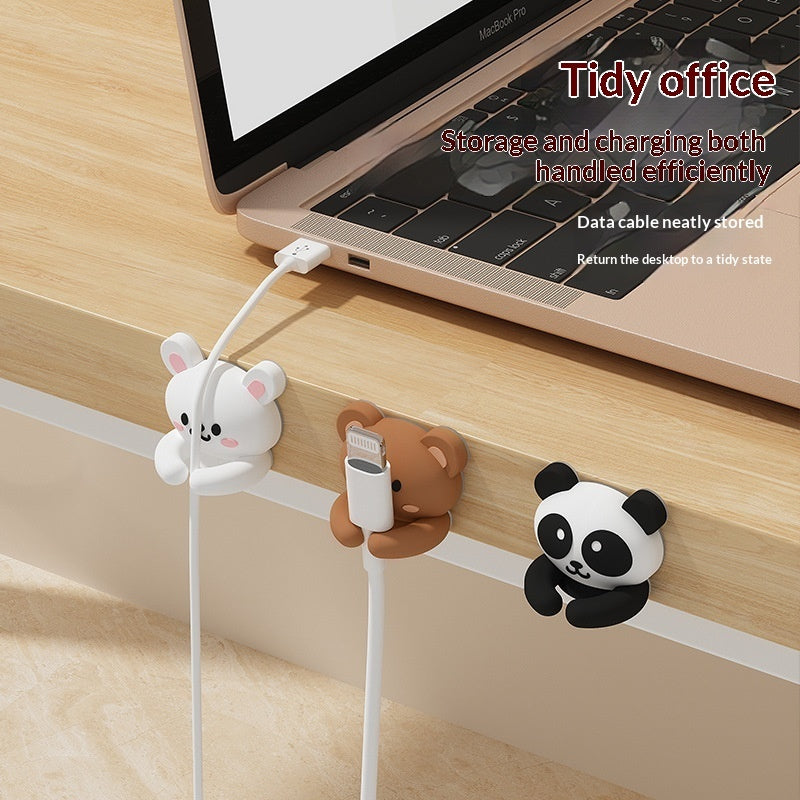 Buddy Cable Holder in bear and rabbit designs holding charging cables