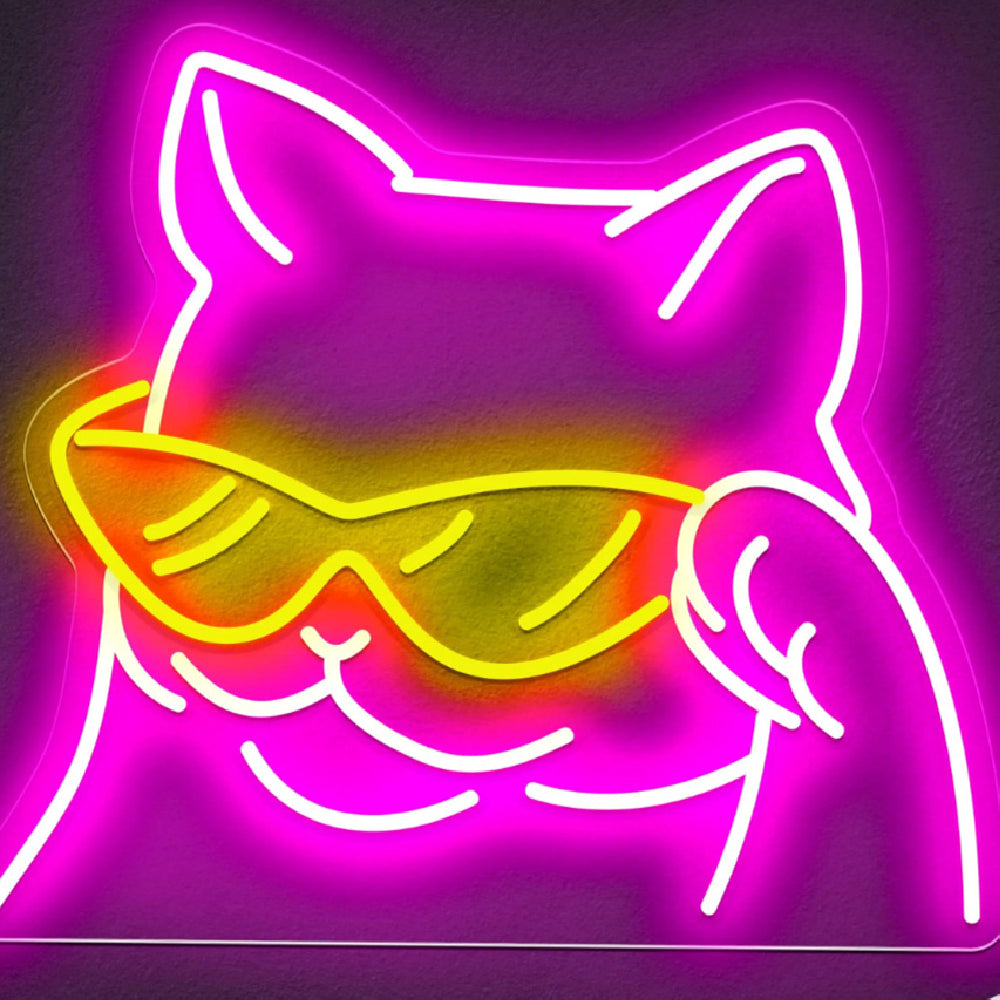 Puppy neon wall light glowing on a bedroom wall